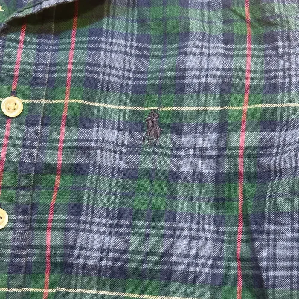 Boy's Ralph Lauren Plaid Button Down Shirt sz S (8) Blue Green Plaid